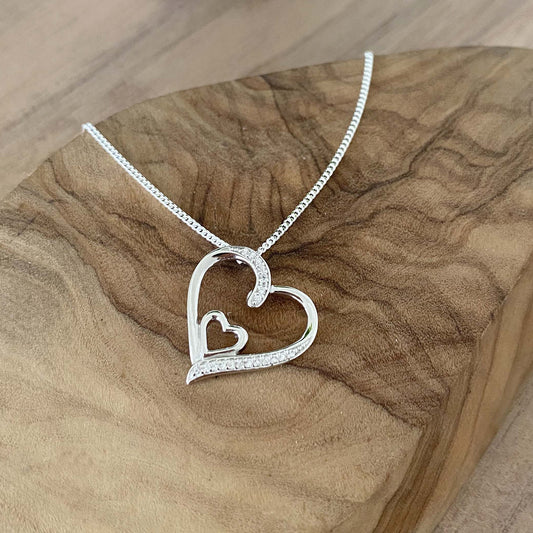Twin Heart Necklace with Cubic Zirconia 925 Sterling Silver