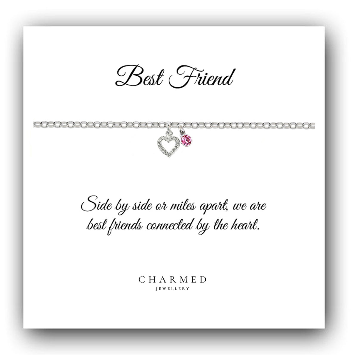 Best Friend CZ Heart Bracelet with Birthstone in Sterling Silver 925, Personalised Gift