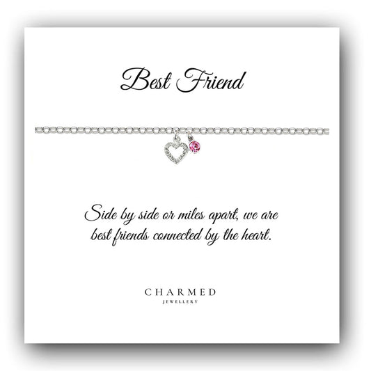 Best Friend CZ Heart Bracelet with Birthstone in Sterling Silver 925, Personalised Gift