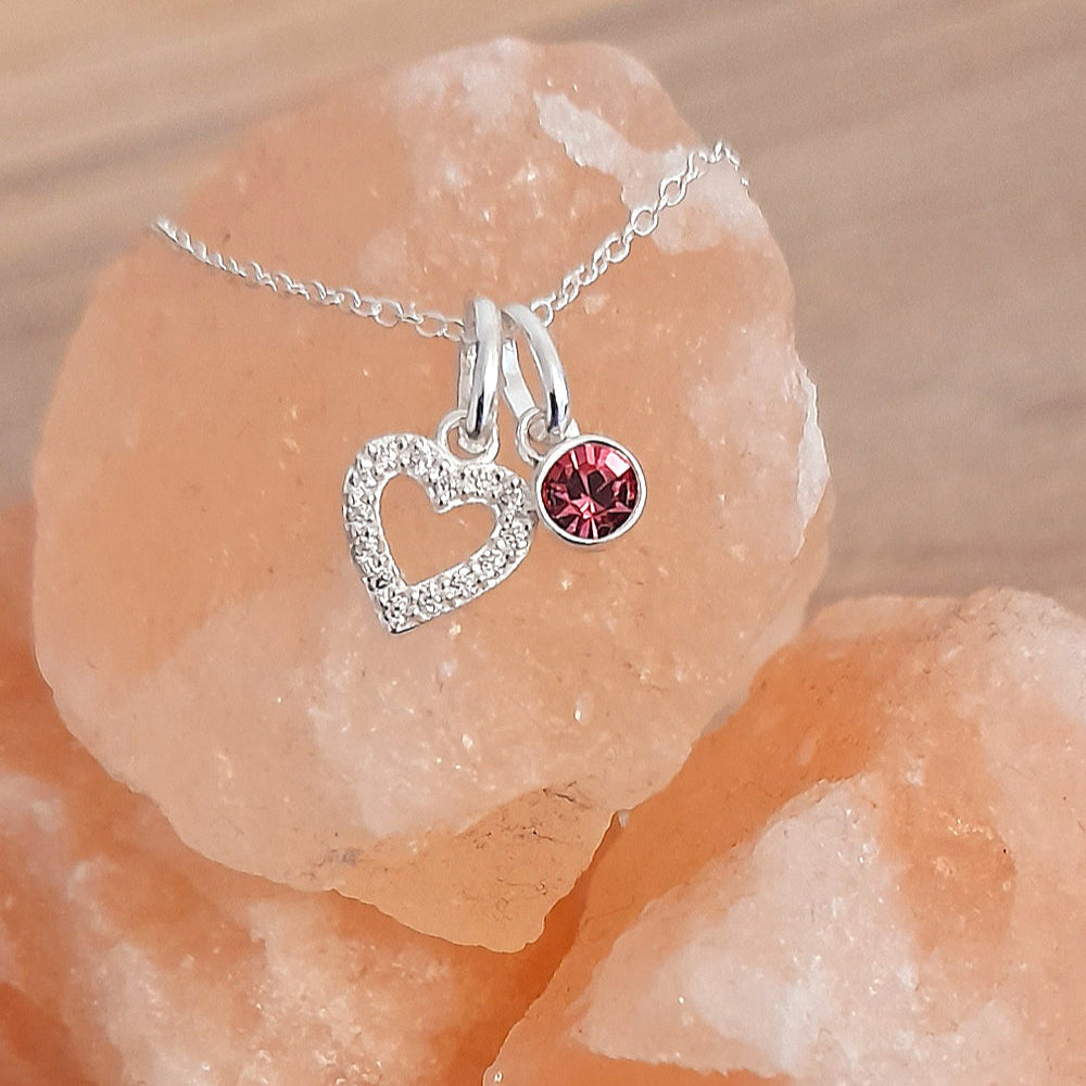 CZ Heart Birthstone Necklace 925 Sterling Silver, Personalised Jewellery