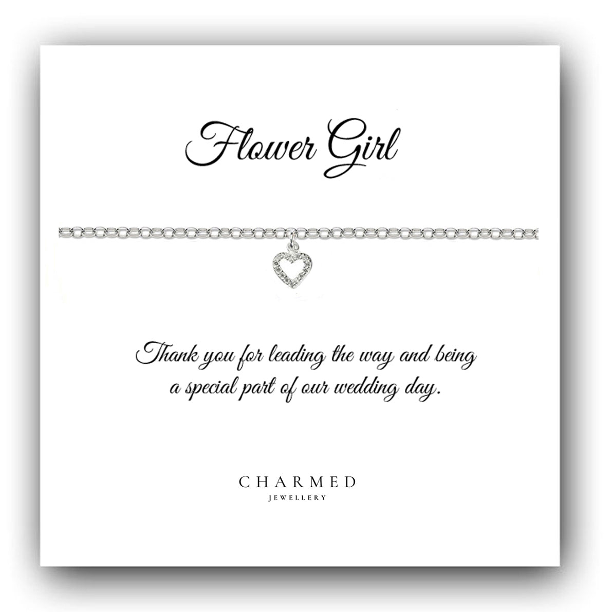 Flower Girl Gift CZ Heart Bracelet in Sterling Silver 925, Personalised Gift