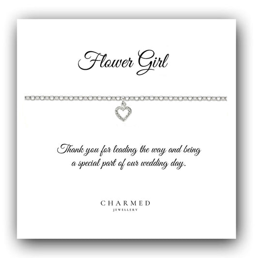 Flower Girl Gift CZ Heart Bracelet in Sterling Silver 925, Personalised Gift