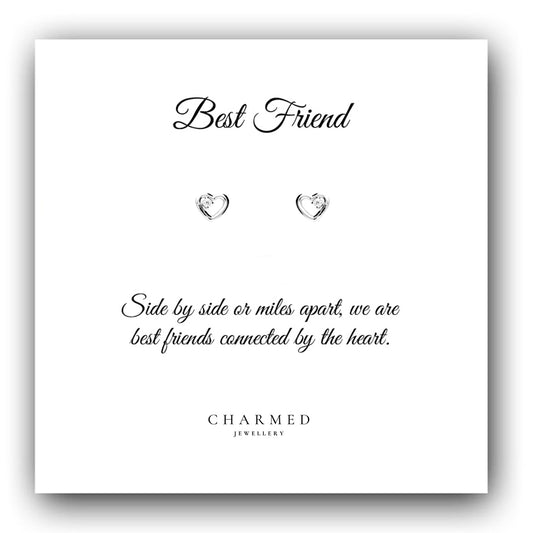 Best Friend Gift, CZ Heart Stud Earrings Sterling Silver 925, Personalised Jewellery Gift
