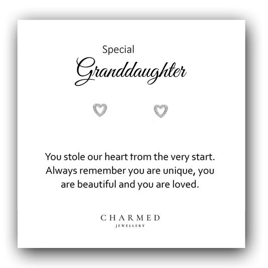 Granddaughter Gift, CZ Open Heart Stud Earrings Sterling Silver 925, Personalised Jewellery Gift