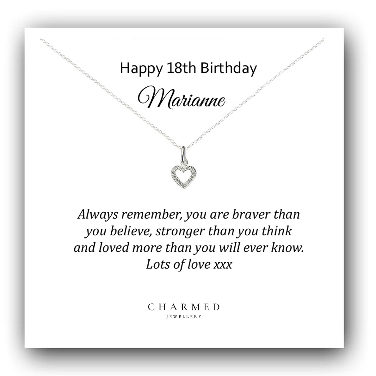 18th Birthday CZ Heart Necklace in Sterling Silver 925 - Personalised Jewellery Gift