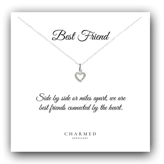 Best Friend Heart Necklace with Cubic Zirconia in Sterling Silver 925, Personalised Gift