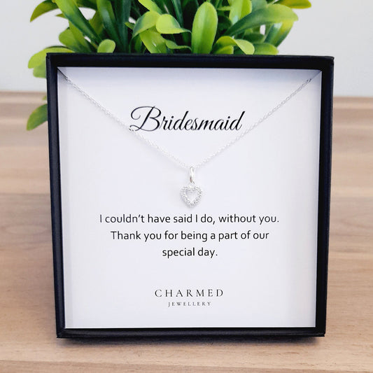 Bridesmaid Gift, CZ Heart Necklace in Sterling Silver 925 | Personalised Jewellery Gift
