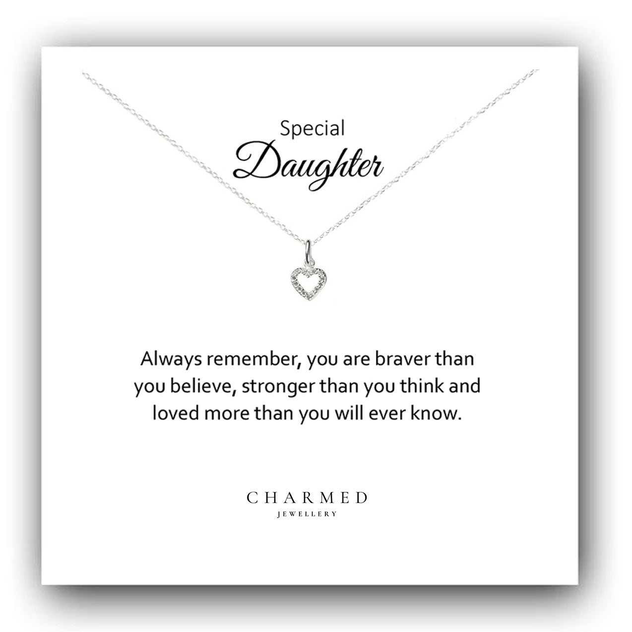Daughter Heart Necklace with Cubic Zirconia in Sterling Silver 925, Personalised Jewellery Gift