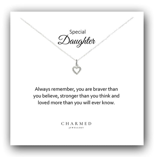 Daughter Heart Necklace with Cubic Zirconia in Sterling Silver 925, Personalised Jewellery Gift