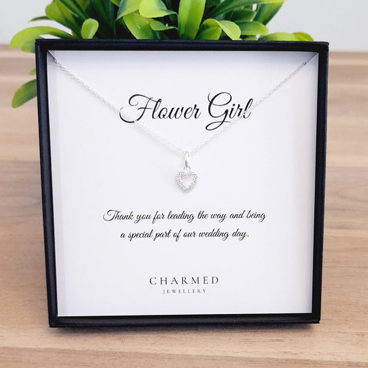 Flower Girl CZ Heart Necklace in Sterling Silver 925 | Personalised Jewellery Gift