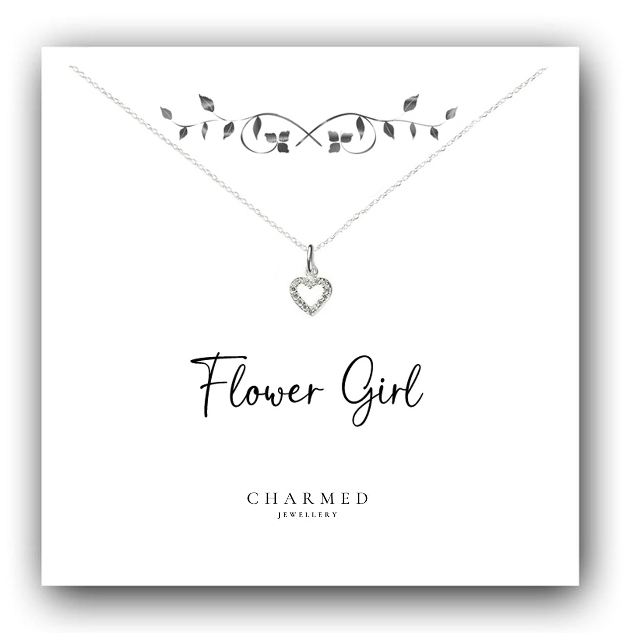 Flower Girl Gift CZ Heart Necklace in Sterling Silver 925, Personalised Jewellery Gift