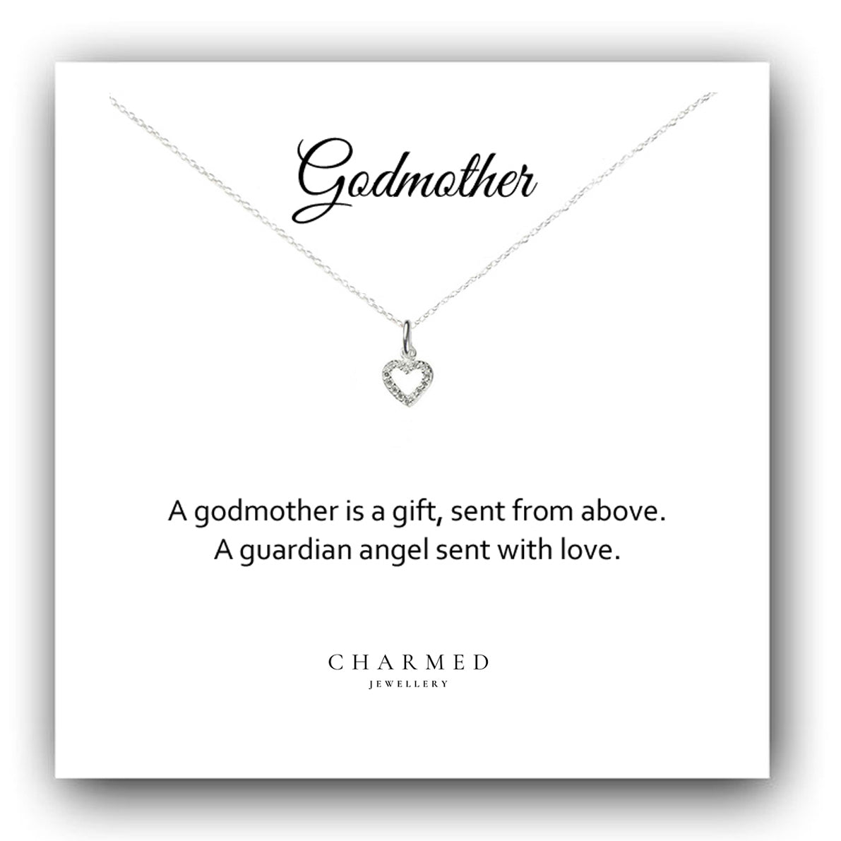 Godmother Heart Necklace with Cubic Zirconia in Sterling Silver 925, Personalised Jewellery Gift
