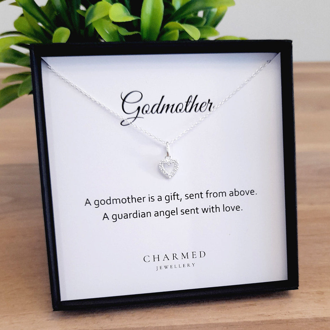 Godmother Heart Necklace with Cubic Zirconia in Sterling Silver 925 | Personalised Jewellery Gift