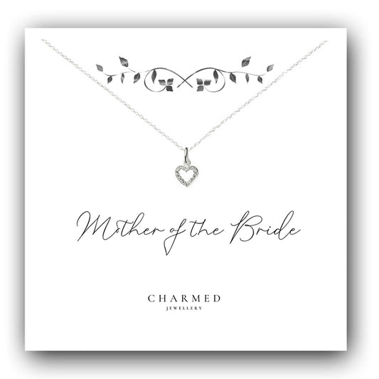 Mother of the Bride Heart Necklace with Cubic Zirconia in Sterling Silver 925, Personalised Jewellery Gift