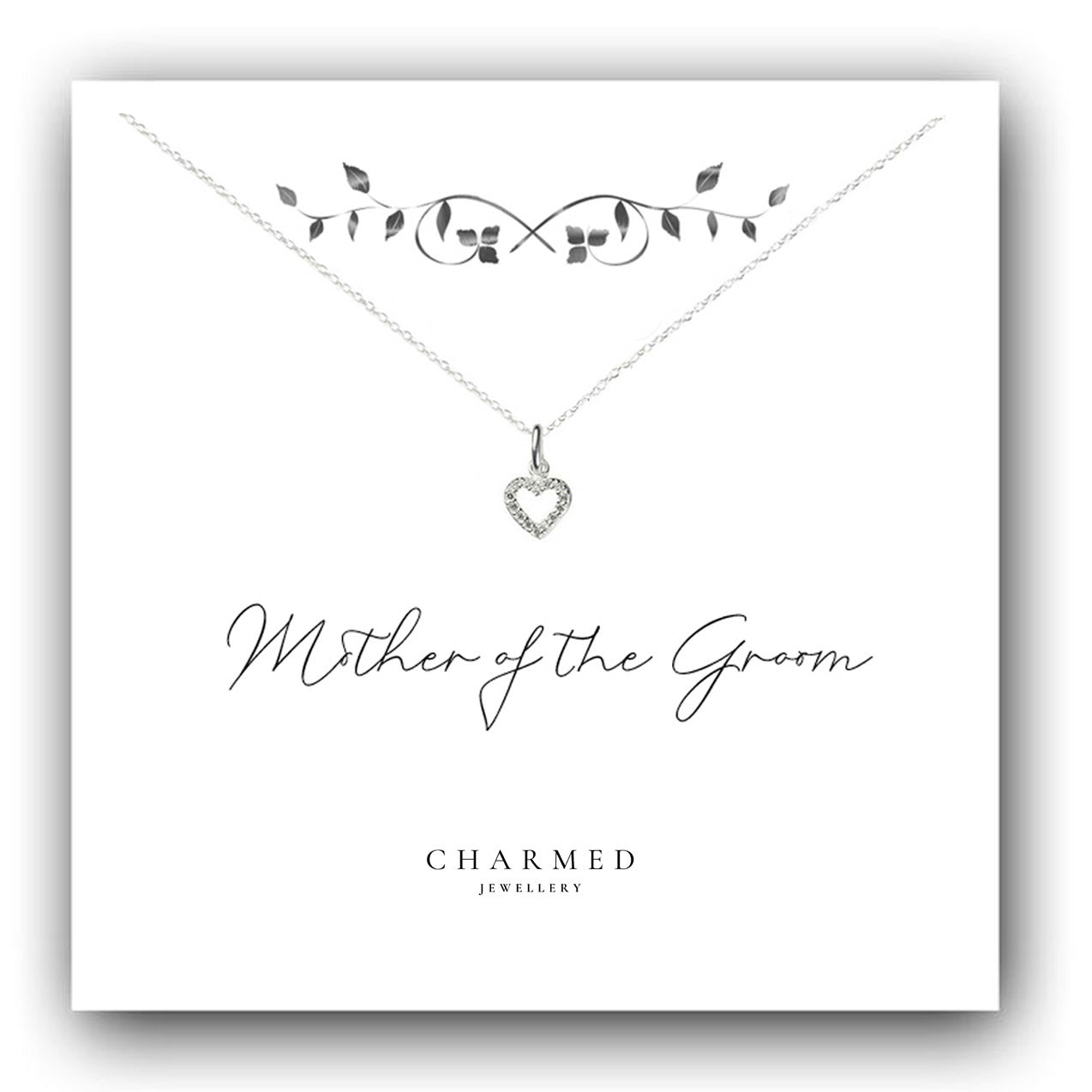 Mother of the Groom Heart Necklace with Cubic Zirconia in Sterling Silver 925, Personalised Gift