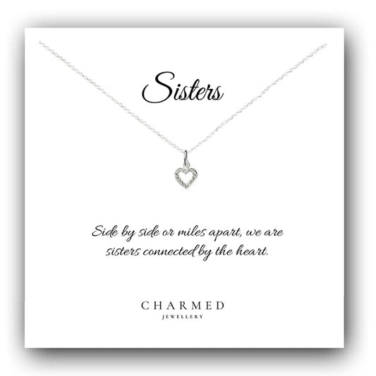 Sister Gift, Heart Necklace with Cubic Zirconia in Sterling Silver 925, Personalised Jewellery Gift