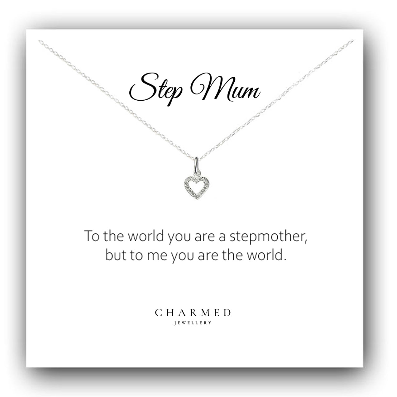 Step Mum Heart Necklace with Cubic Zirconia in Sterling Silver 925, Personalised Gift
