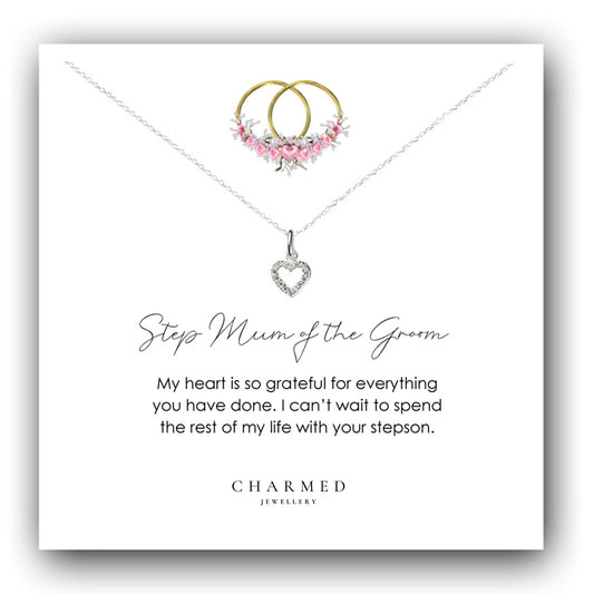 Step Mum of the Groom Gift, CZ Heart Necklace in Sterling Silver 925, Personalised Gift