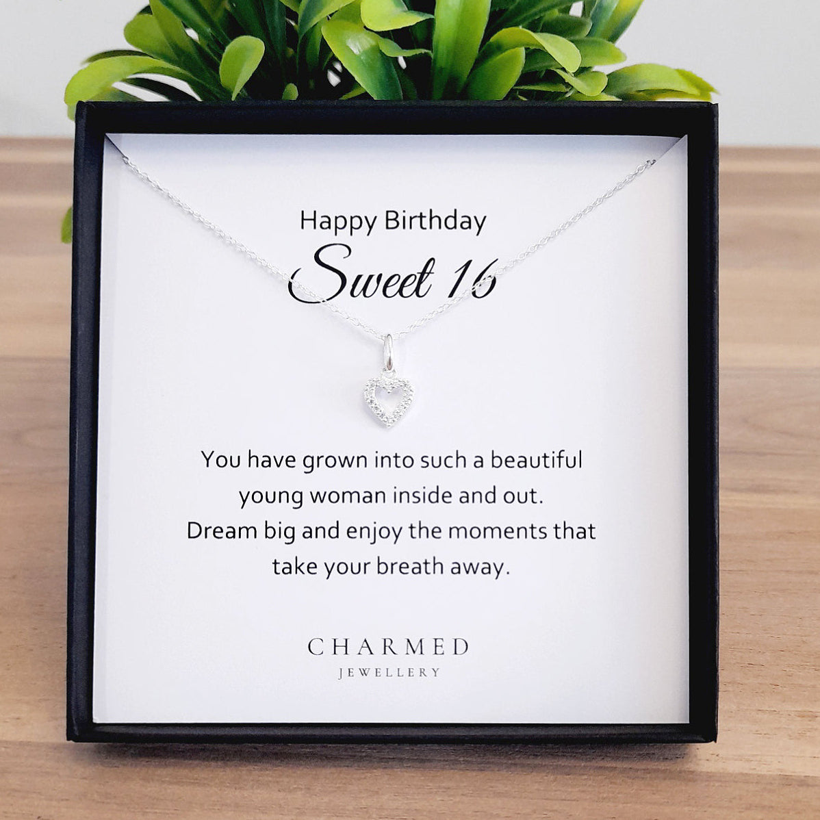 Sweet 16 Heart Necklace with Cubic Zirconia in Sterling Silver 925 | Personalised Jewellery Gift