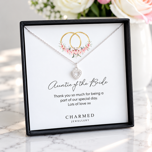 Auntie of the Bride Gift | Heart Necklace with Cubic Zirconia 925 Sterling Silver | Personalised Jewellery