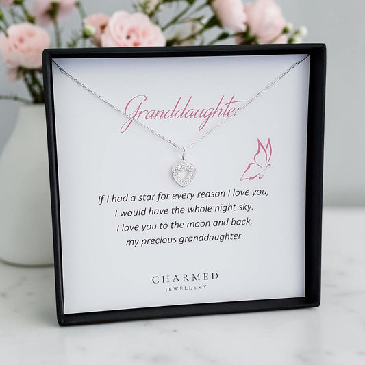Granddaughter CZ Heart Necklace in Sterling Silver 925 | Personalised Jewellery Gift