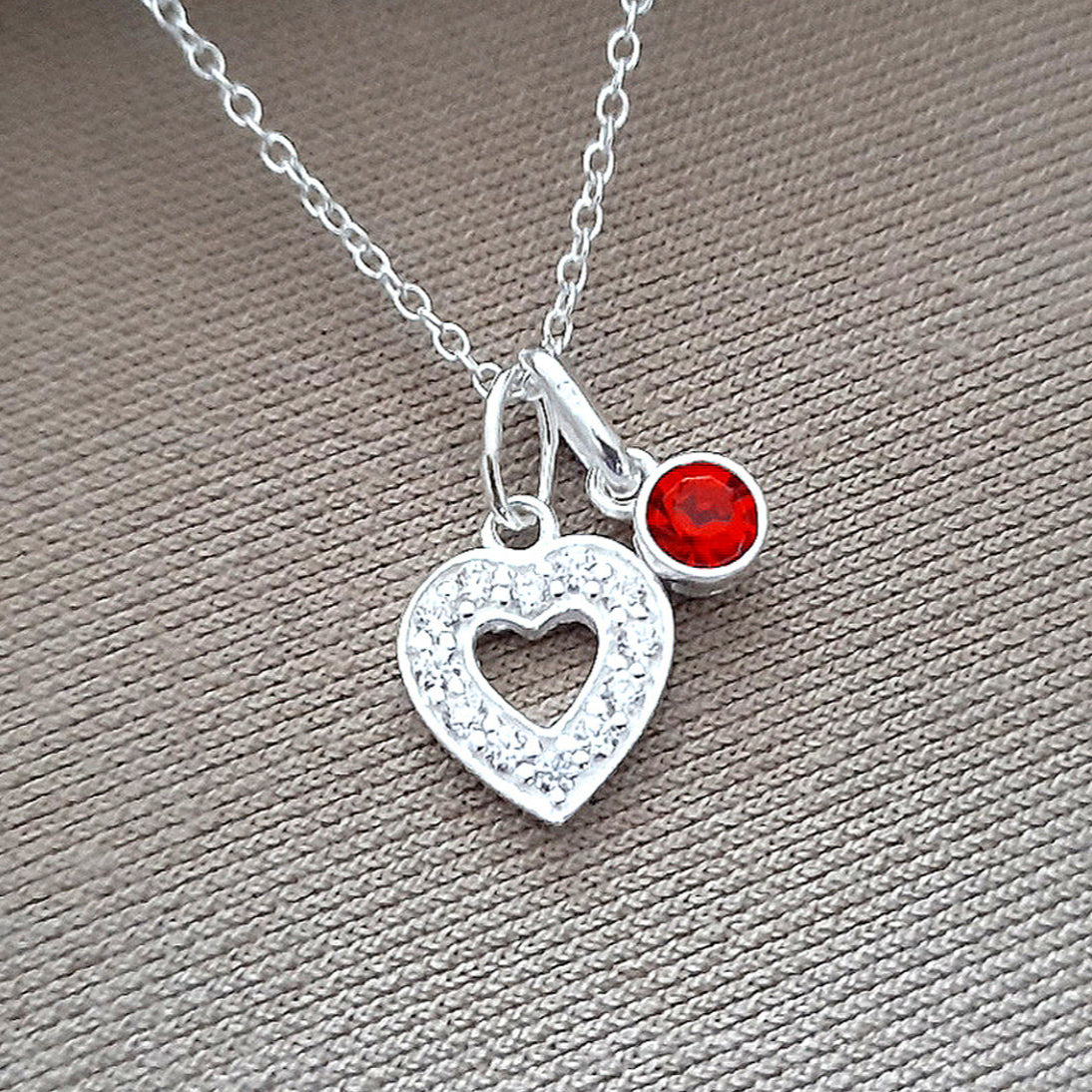 CZ Heart Birthstone Necklace 925 Sterling Silver, Personalised Jewellery