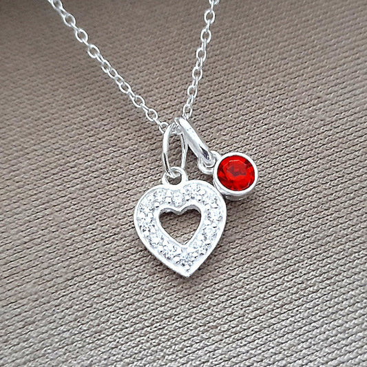CZ Heart Birthstone Necklace 925 Sterling Silver, Personalised Jewellery