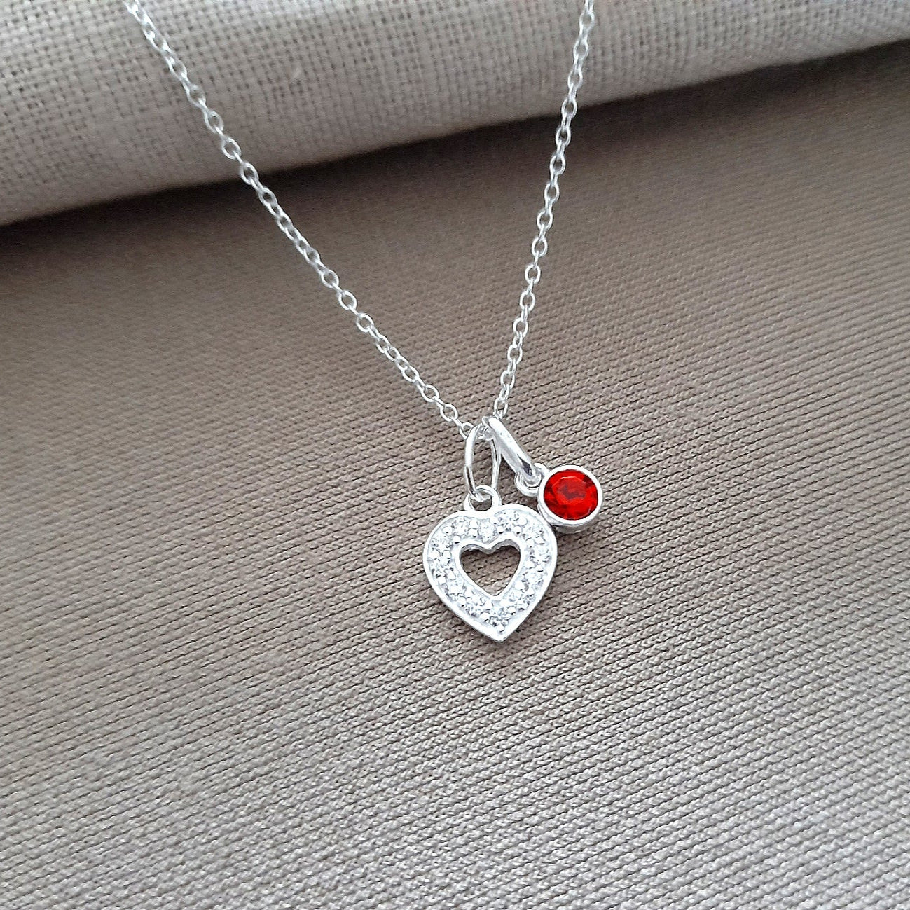 Sister Gift, Cubic Zirconia Heart Necklace with Birthstone in Sterling Silver 925, Personalised Jewellery Gift