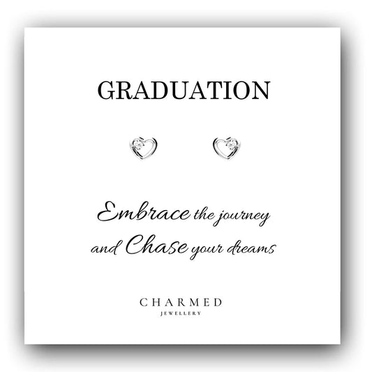 Graduation Gift, CZ Heart Stud Earrings Sterling Silver 925, Personalised Jewellery Gift
