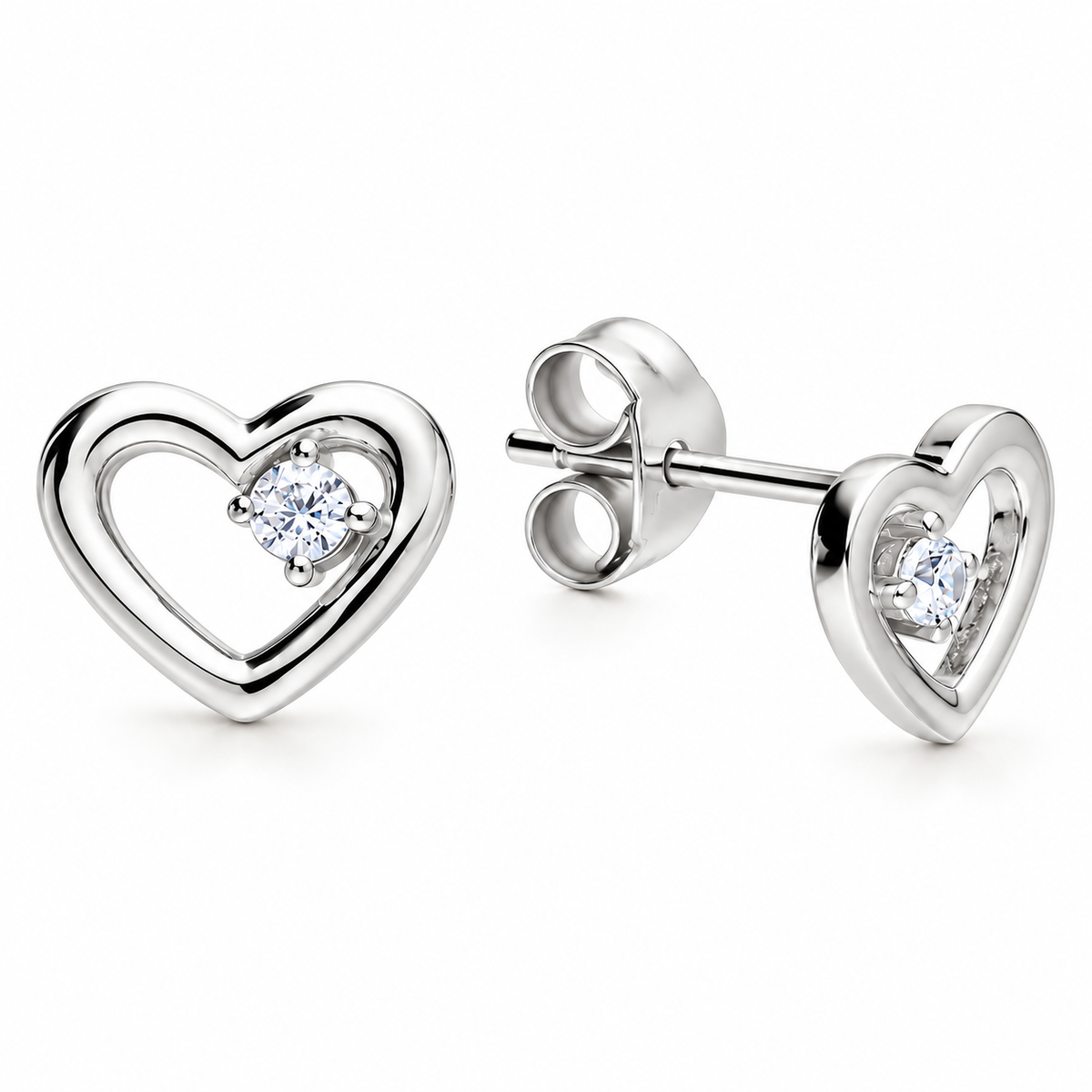 Sterling Silver CZ Open Heart Stud Earrings with cubic zirconia