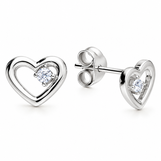 Sterling Silver CZ Open Heart Stud Earrings with cubic zirconia