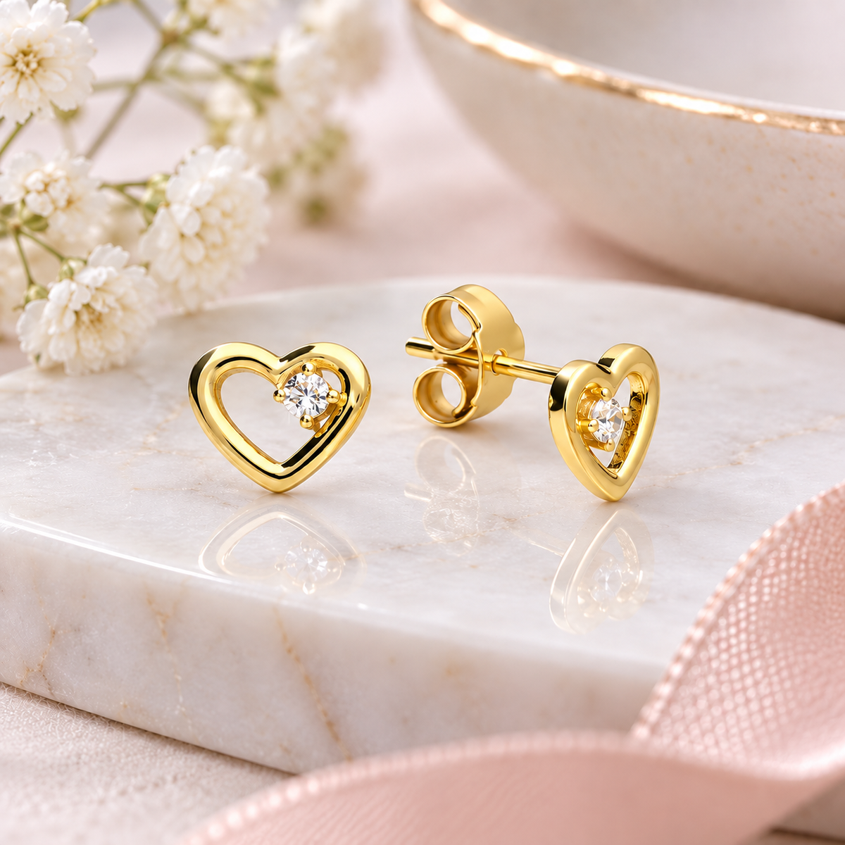 14ct Gold Plated CZ Open Heart Stud Earrings – jewellery gift