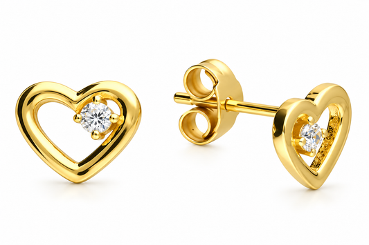 Gold Plated CZ Open Heart Stud Earrings in sterling silver