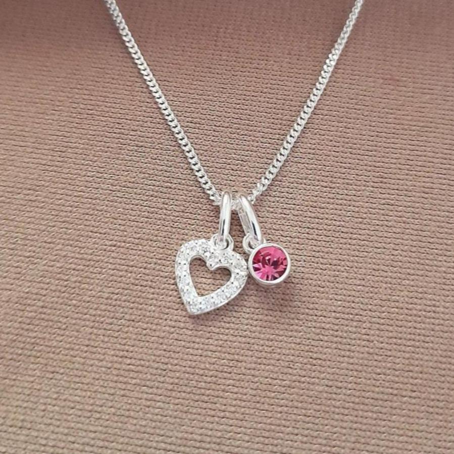 CZ Heart Birthstone Necklace 925 Sterling Silver, Personalised Jewellery