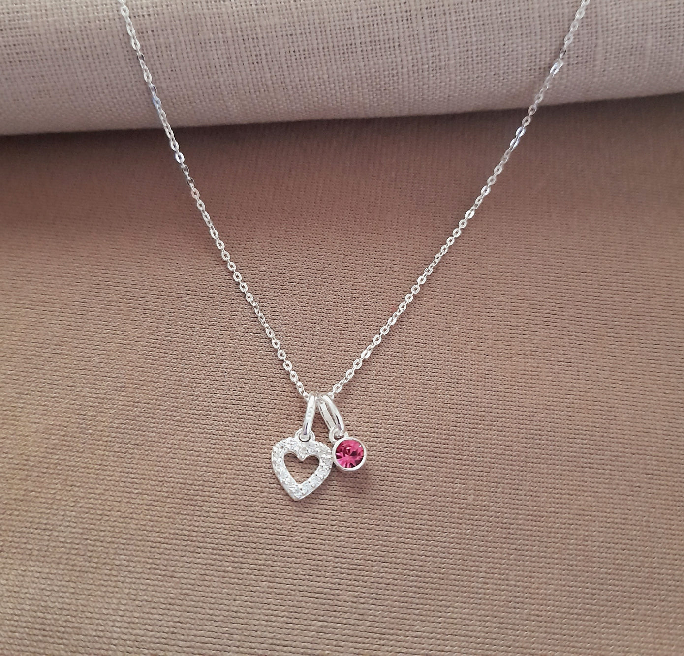 Sister Gift, Cubic Zirconia Heart Necklace with Birthstone in Sterling Silver 925, Personalised Jewellery Gift