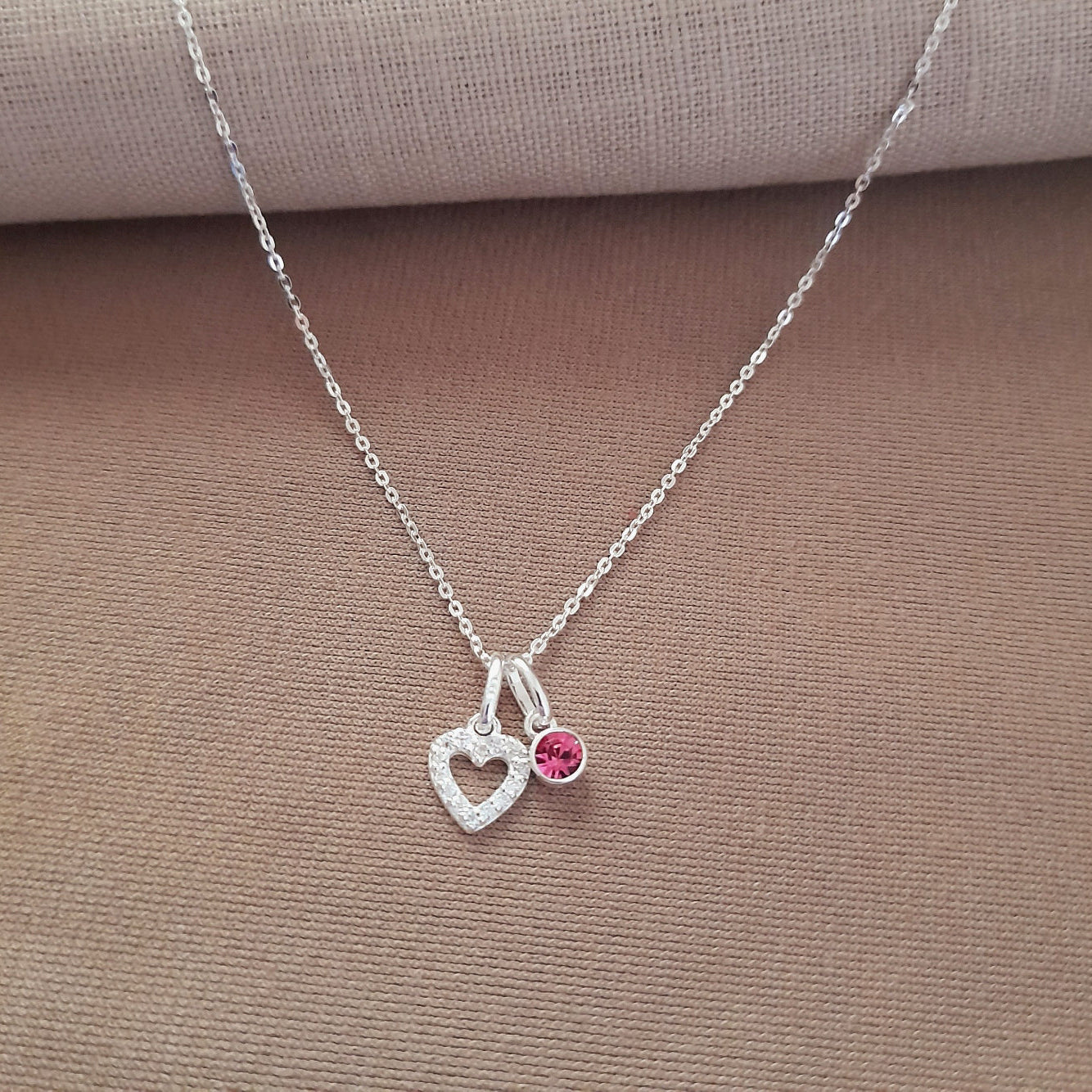 CZ Heart Birthstone Necklace 925 Sterling Silver, Personalised Jewellery