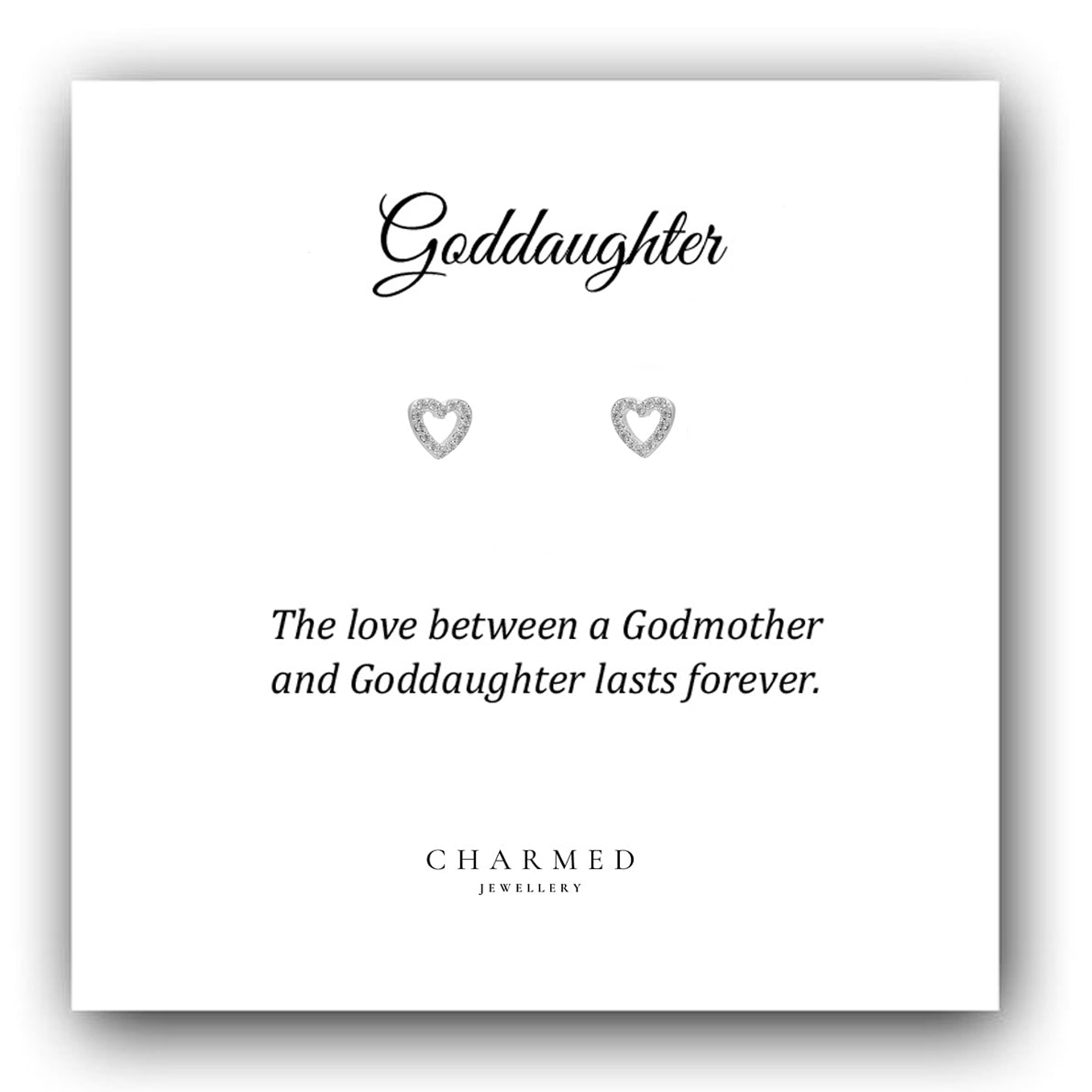 Goddaughter Gift, CZ Open Heart Stud Earrings Sterling Silver 925, Personalised Jewellery Gift