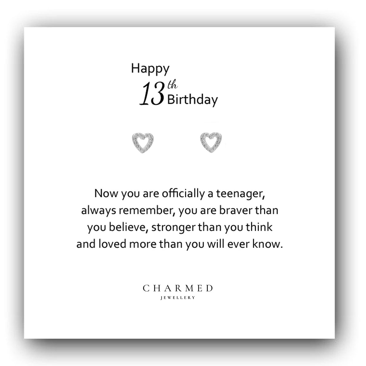 13th Birthday Gift, CZ Open Heart Stud Earrings Sterling Silver 925, Personalised Jewellery Gift