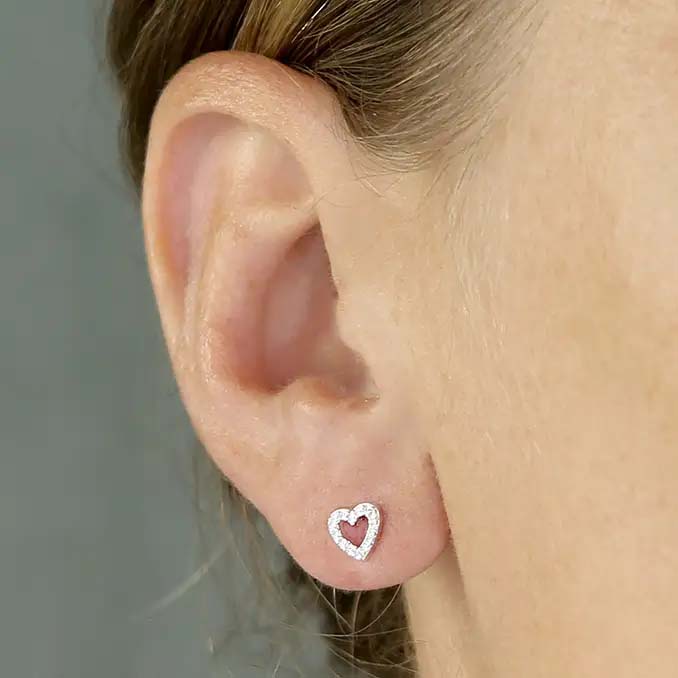 CZ Open Heart Stud Earrings 925 Sterling Silver