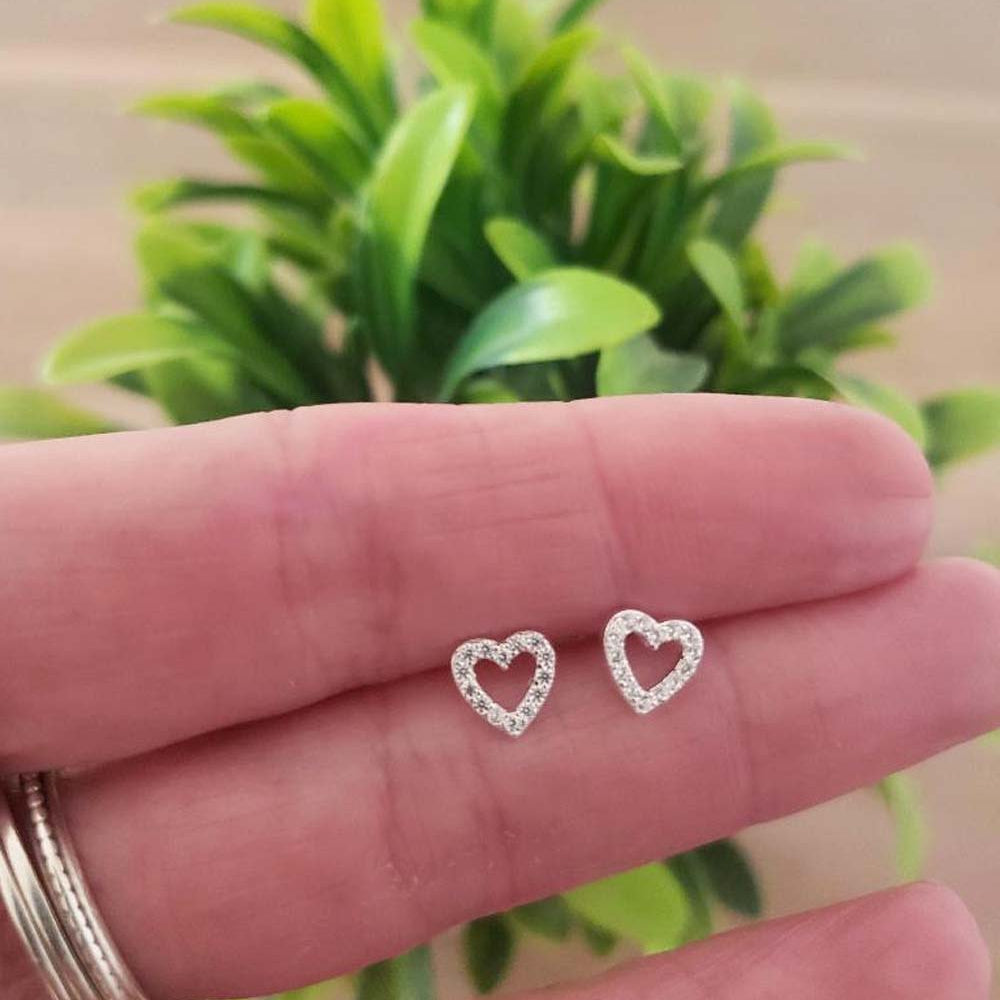 CZ Open Heart Stud Earrings 925 Sterling Silver