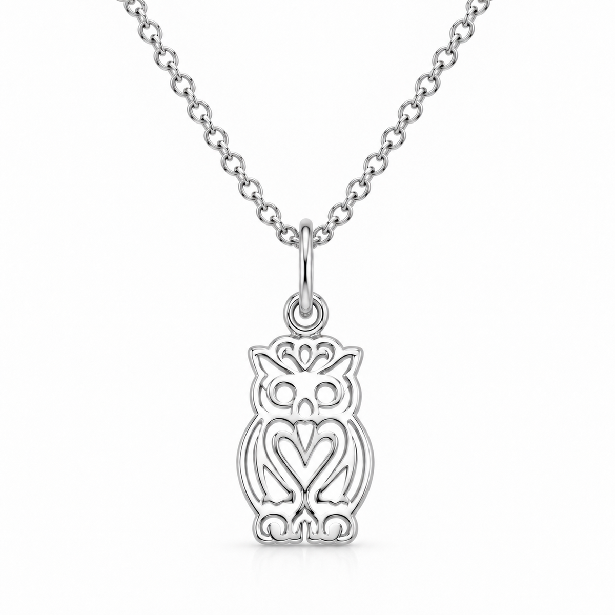Sterling Silver Filigree Owl Necklace with 13mm owl pendant