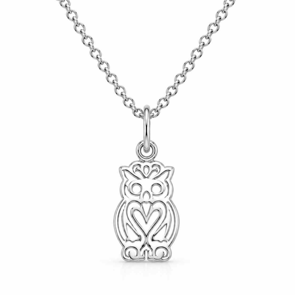Sterling Silver Filigree Owl Necklace with 13mm owl pendant
