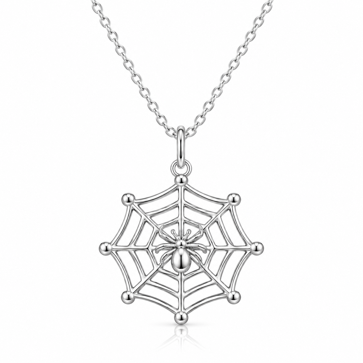 Sterling Silver Cobweb and Spider Necklace with 14mm pendant