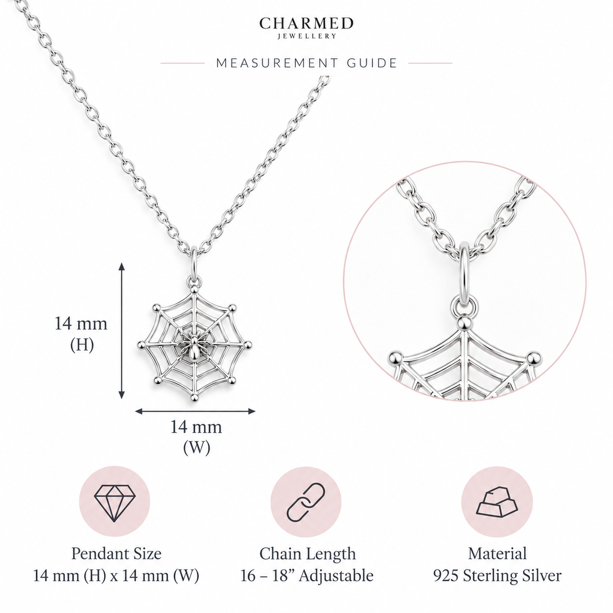 Sterling Silver Cobweb & Spider Necklace | Gothic Jewellery Gift