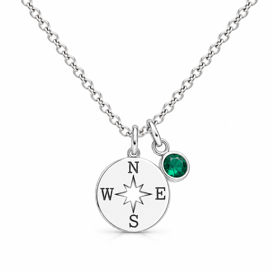 Compass Birthstone Necklace in 925 sterling silver