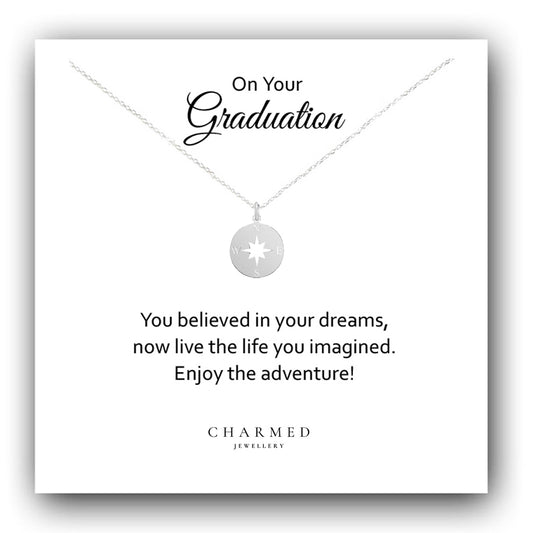 Graduation Gift, Compass Necklace in Sterling Silver 925, Personalised Gift