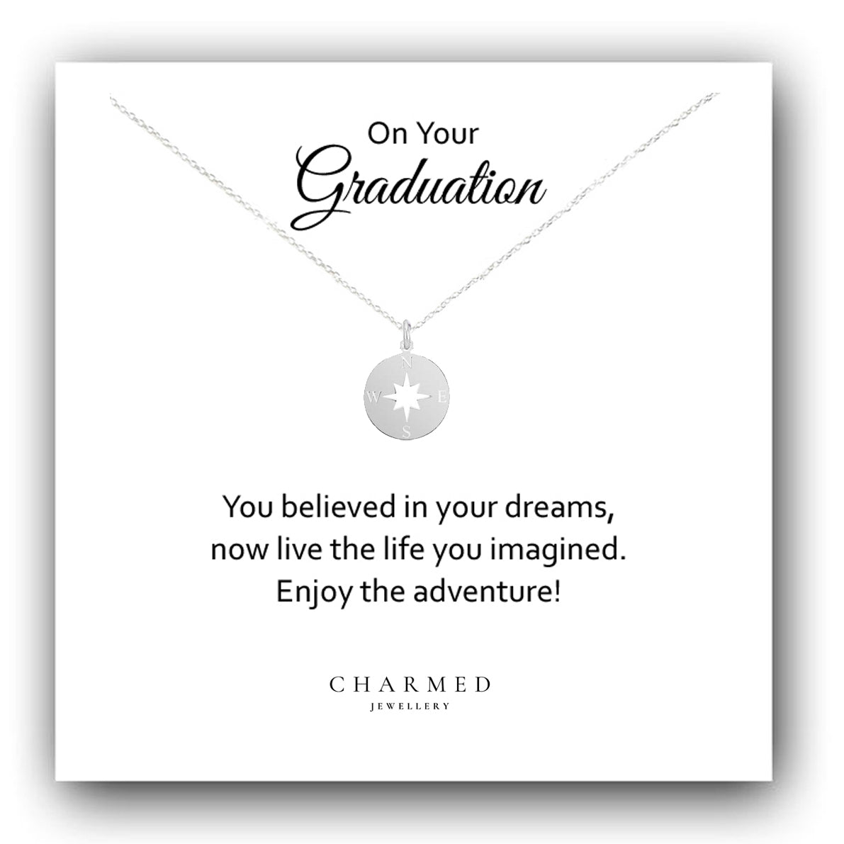 Graduation Gift, Compass Necklace in Sterling Silver 925, Personalised Gift