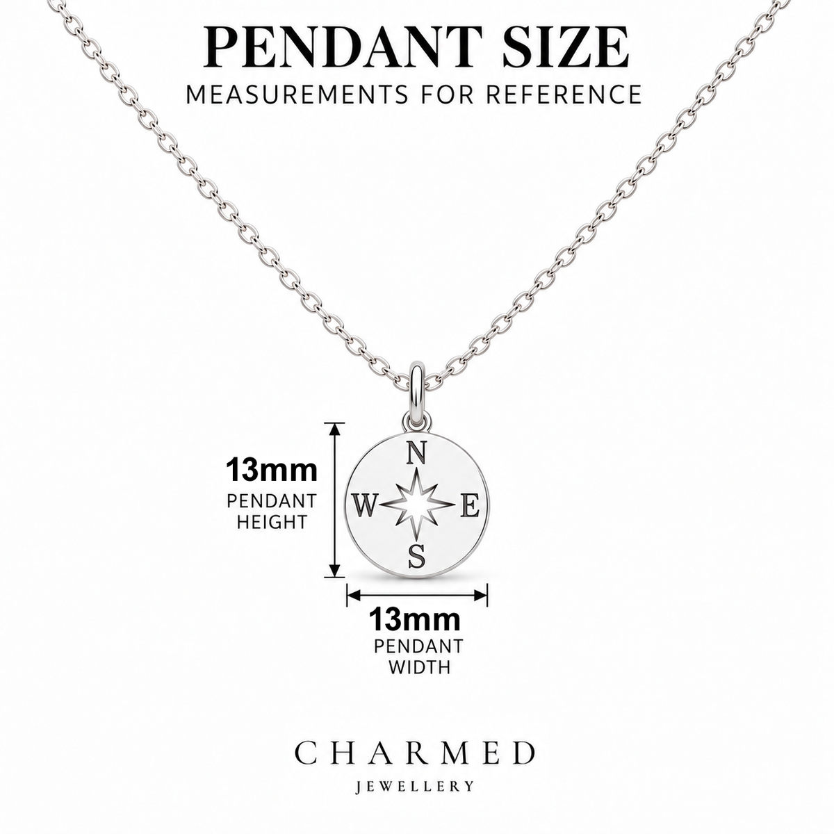 Compass Necklace measurement guide – 13mm sterling silver pendant