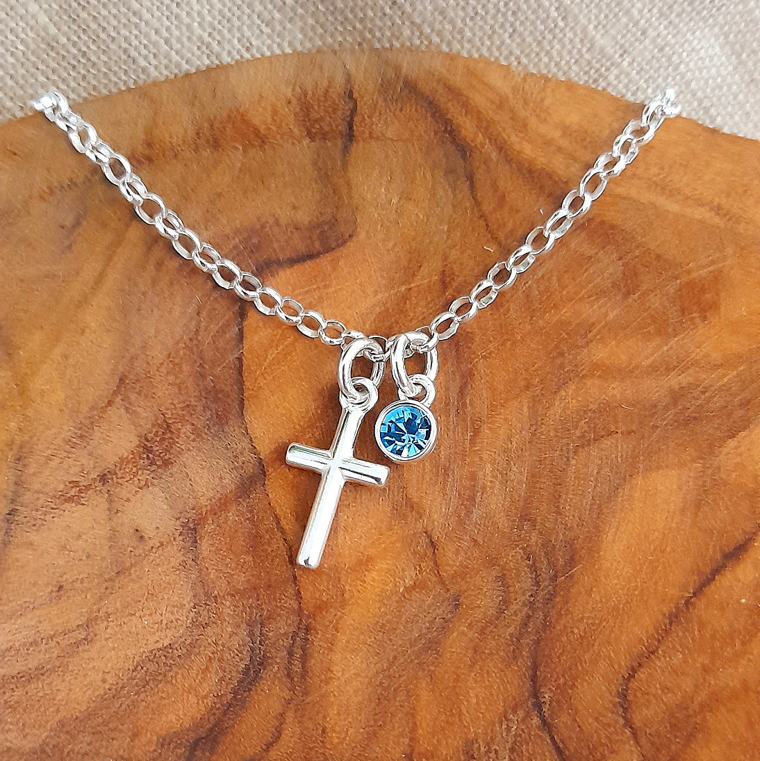 Cross Bracelet with Crystal Birthstone | Sterling Silver 925 | Personalised Jewellery Gift