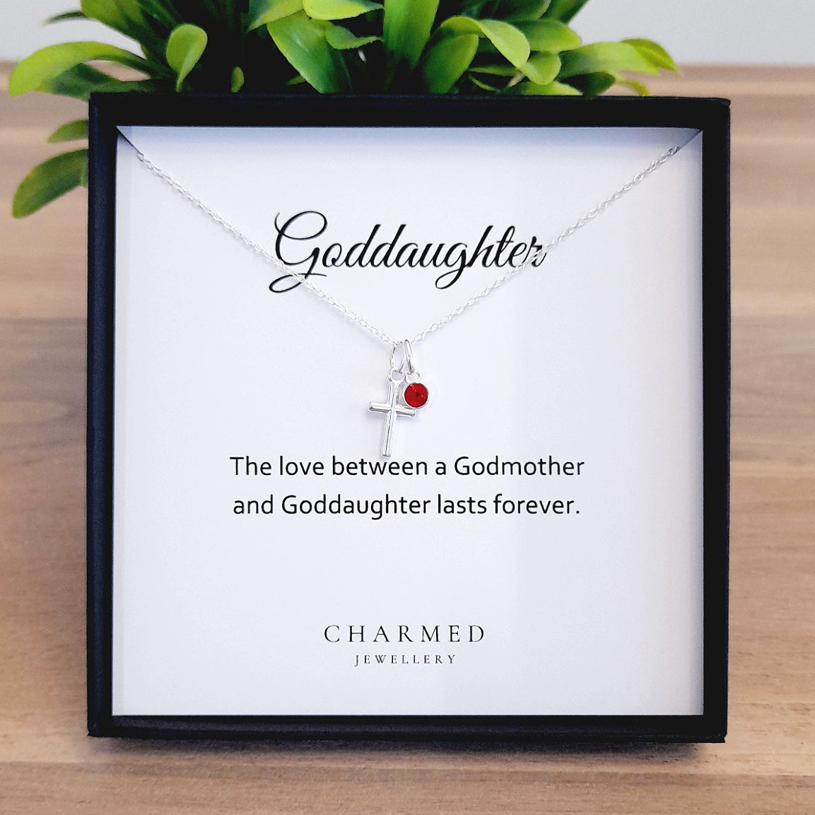 Goddaughter Gift, Cross Necklace with Birthstone in Sterling Silver 925 | Personalised Jewellery Gift